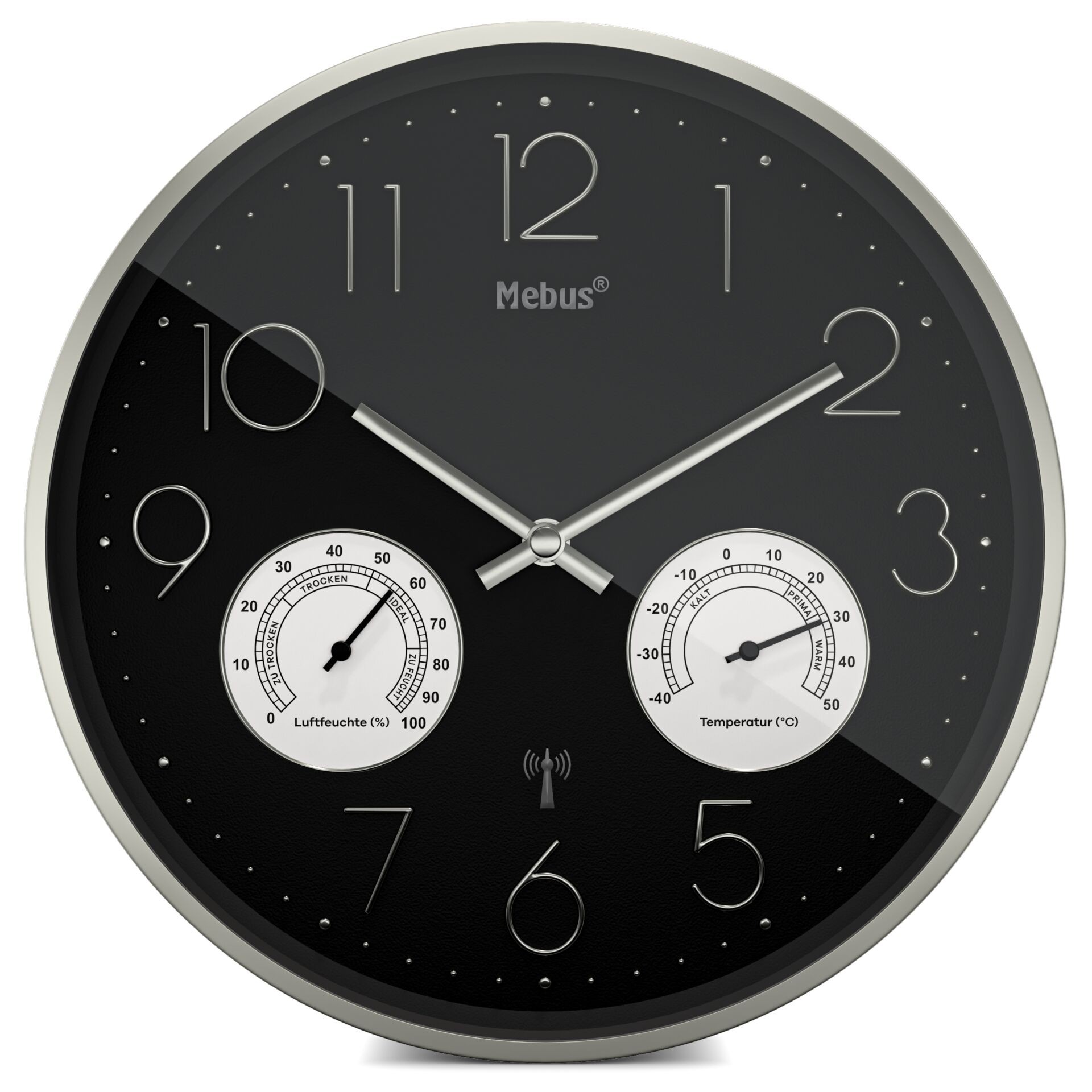 Mebus 12988 Funk Wanduhr 30cm x 30cm x 30cm x 4.5mm Silber