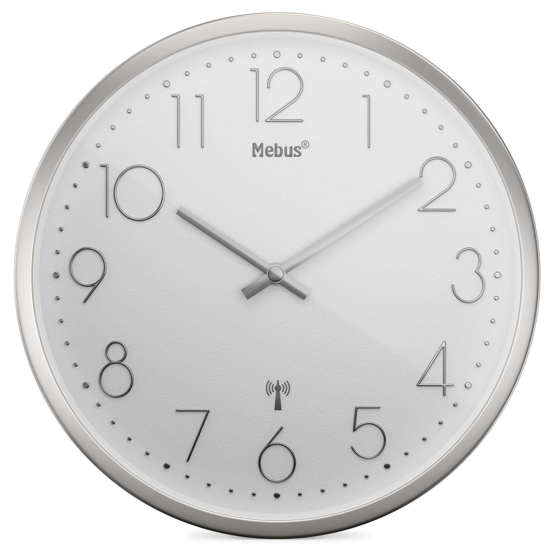 Mebus 19776 Funk Wanduhr 25cm x 40mm Silber Leisegang-Uhrwerk