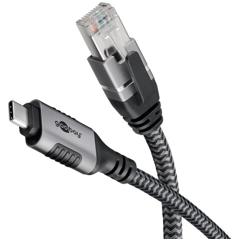 Goobay 70699 cambiador de género para cable USB C RJ-45 Negro, Plata