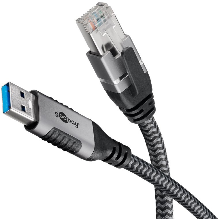 Goobay 70498 changeur de genre de câble USB A RJ-45 Noir, Argent -