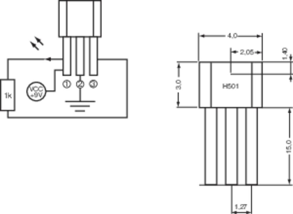 PIC Hallsensor H501 3.8 - 24 V/DC Messbereich: +4 - +35 mT TO-92-UA L