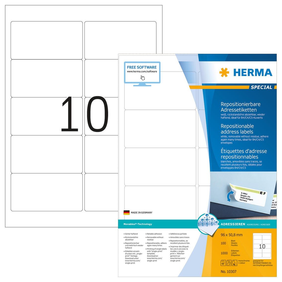 HERMA 10307 étiquette auto-collante Rectangle aux angles arrondis