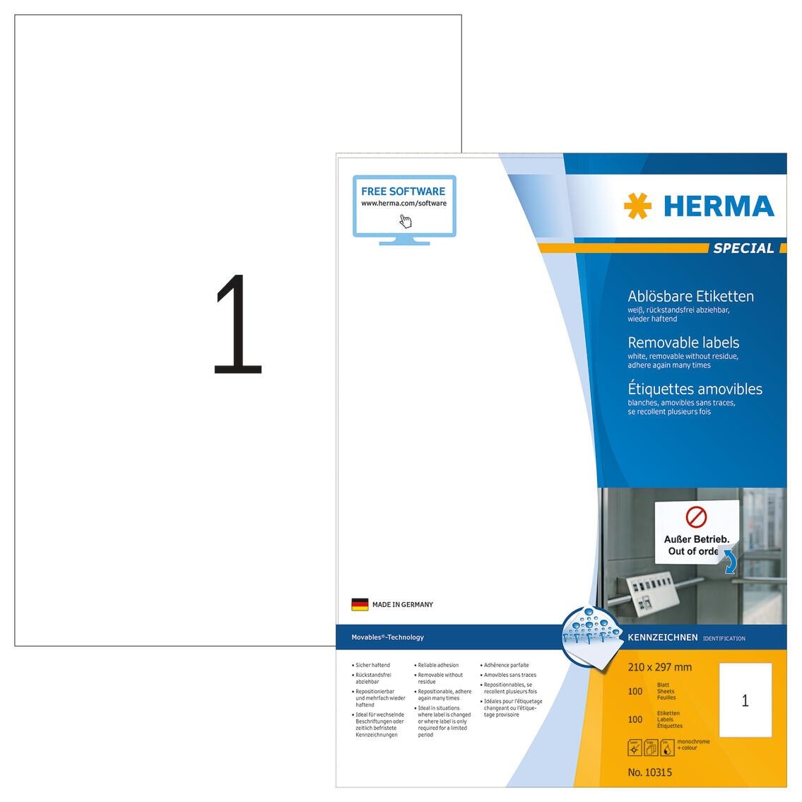 HERMA Removable labels A4 210x297 mm white Movables/removable paper