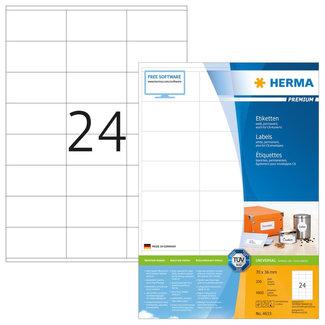 HERMA Labels Premium A4 70x36 mm white paper matt 4800 pcs. - HERMA