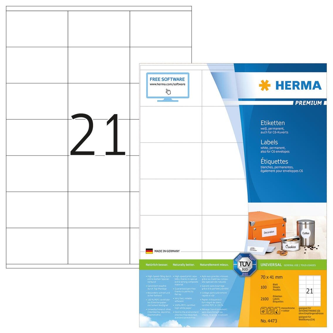 HERMA Labels Premium A4 70x41 mm white paper matt 2100 pcs. - HERMA