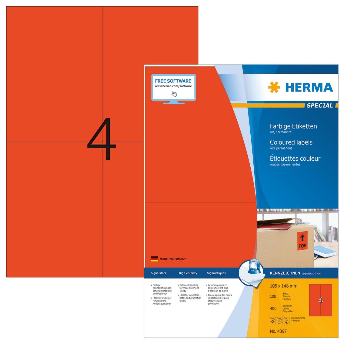 HERMA Etiketten 4397 rot 105,0 x 148,0 mm