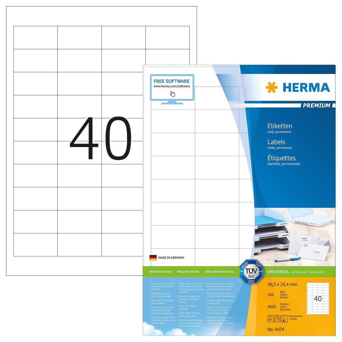 HERMA Etiketten 4474 weiß 48,5 x 25,4 mm