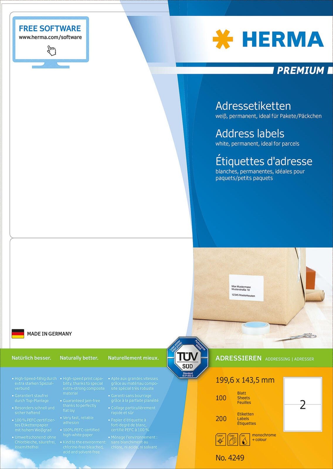 HERMA Address labels Premium A4 199.6x143.5 mm white paper matt 200