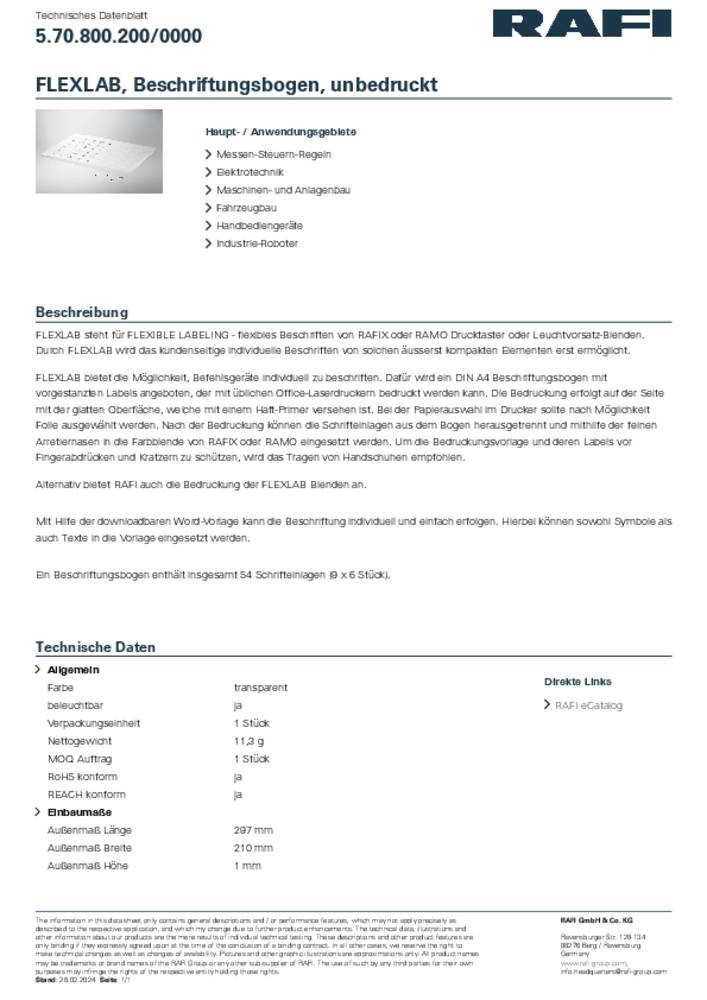 RAFI 5.70.800.200/0000 Beschriftungsbogen Aufdruck-Motiv