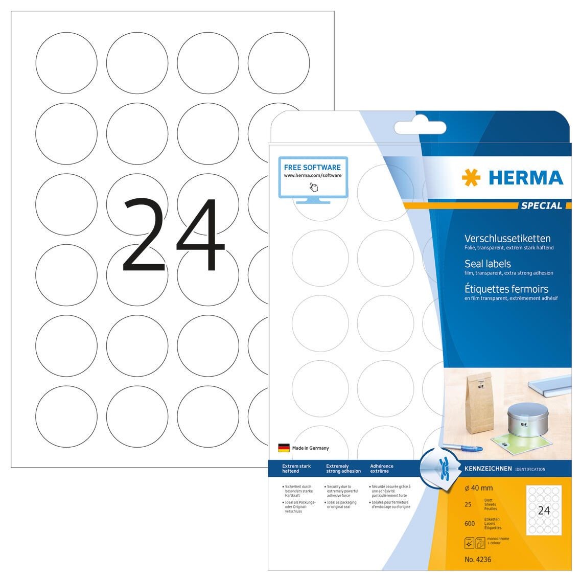 HERMA 4236 etiqueta autoadhesiva Círculo Permanente Transparente 600