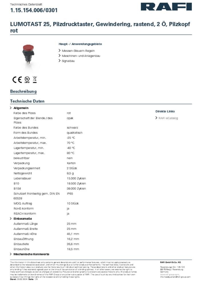 RAFI 1.15.154.006/0301 RACON Drucktaster 35V 0.1A tastend (L x B x H)
