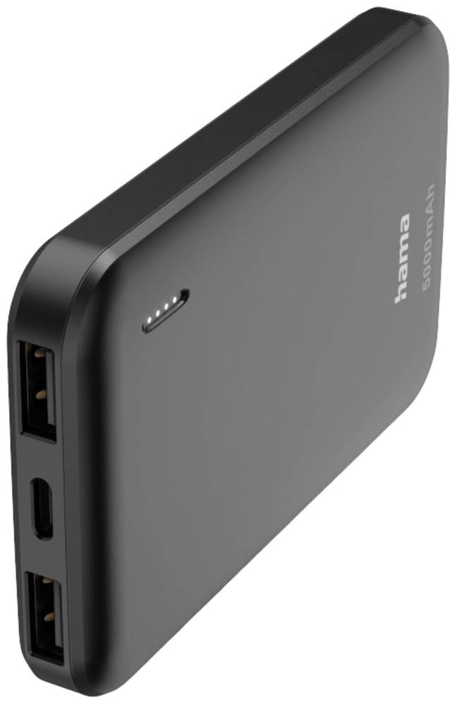 Hama Pocket 5 Power Pack, 5000 mAh, Outputs: 2x USB-A, anthracite -