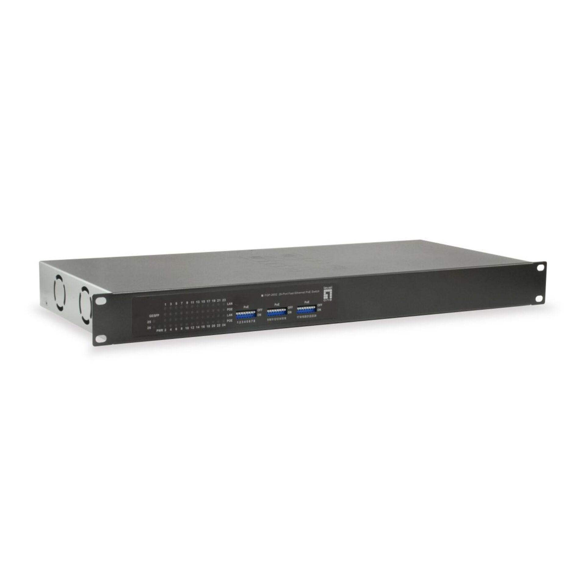 LevelOne 26-Port Fast Ethernet PoE Switch, 24 PoE Outputs, 2 x
