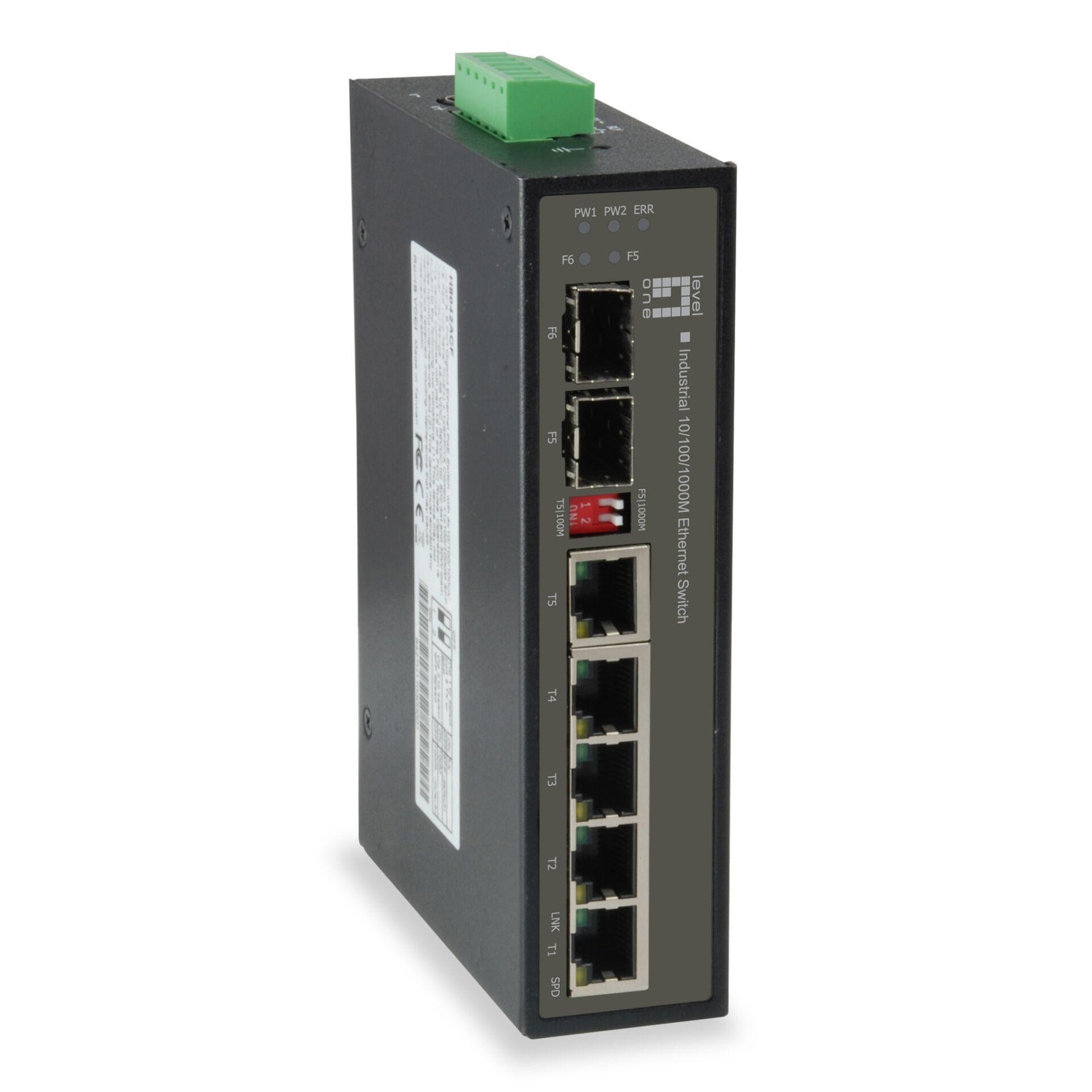 LevelOne 6-Port Gigabit Industrial Switch, 1 x SFP, 1 x SFP/RJ45