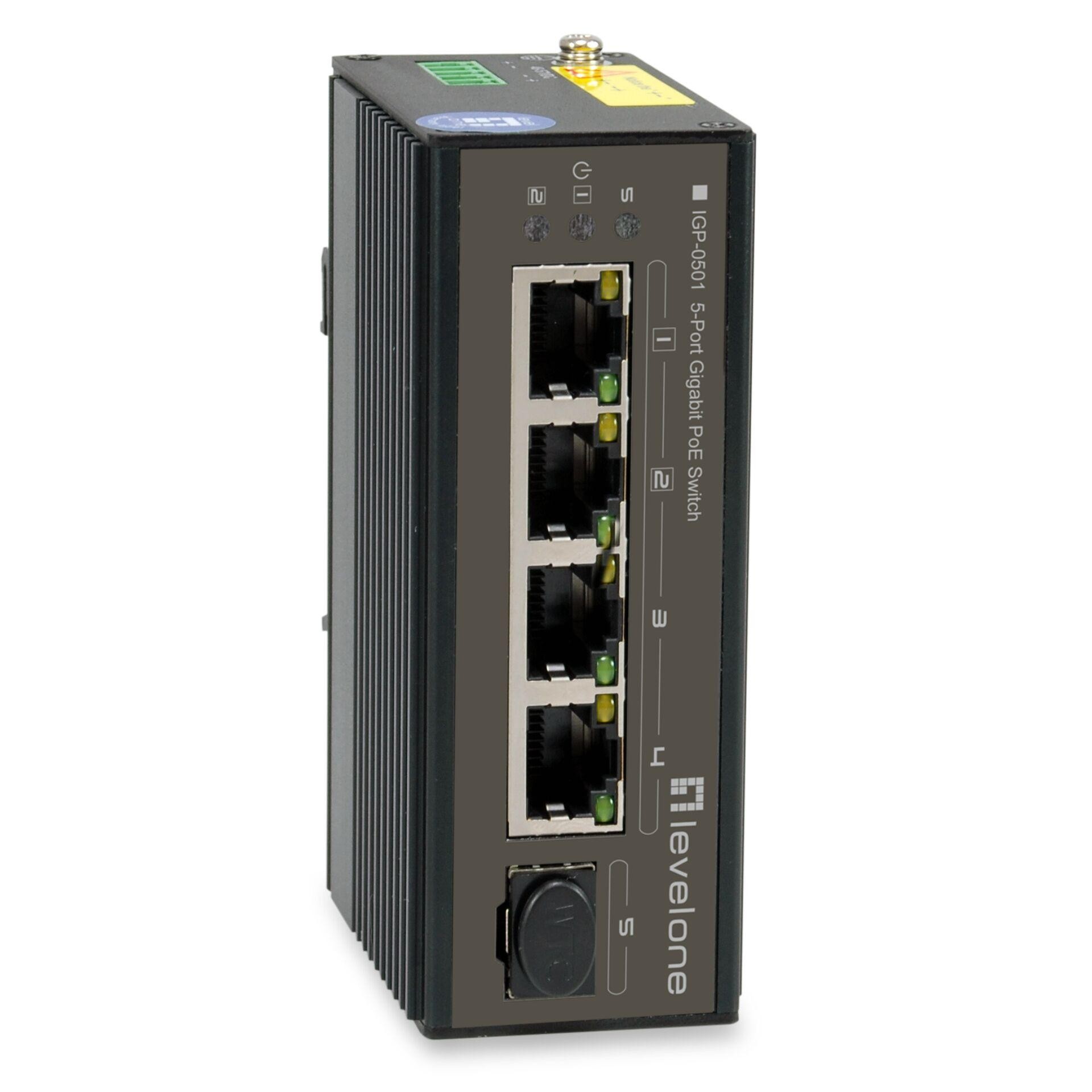 LevelOne 5-Port Gigabit Industrial Switch, DIN-Rail, -30°C to 65°C -