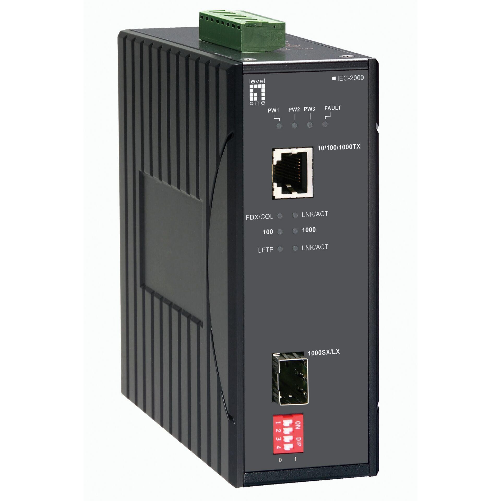 LevelOne RJ45 to SFP Gigabit Industrial Media Converter, -40°C to 75