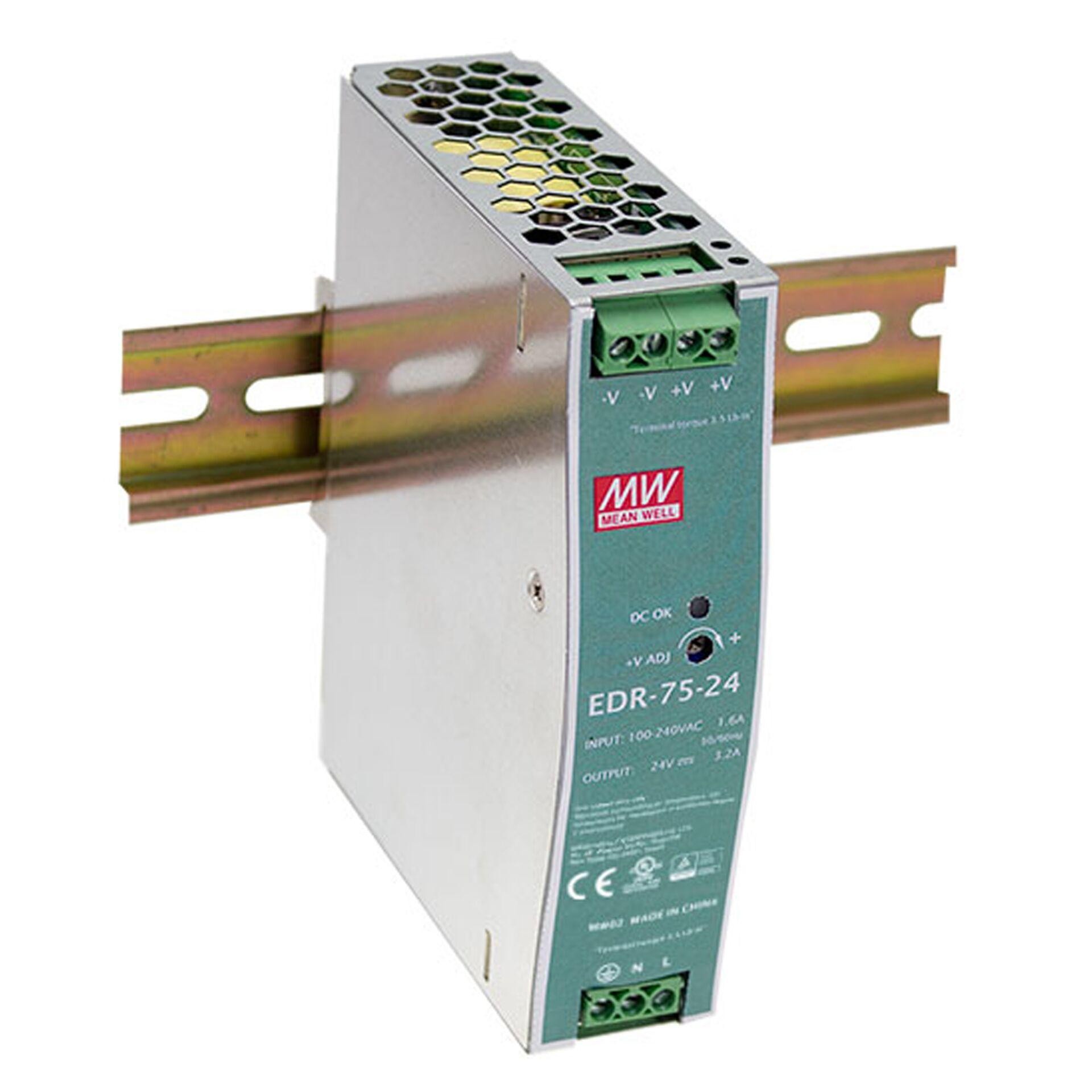 LevelOne 48V DC Industrial Power Supply, 75W, DIN-Rail, PoE Ready -