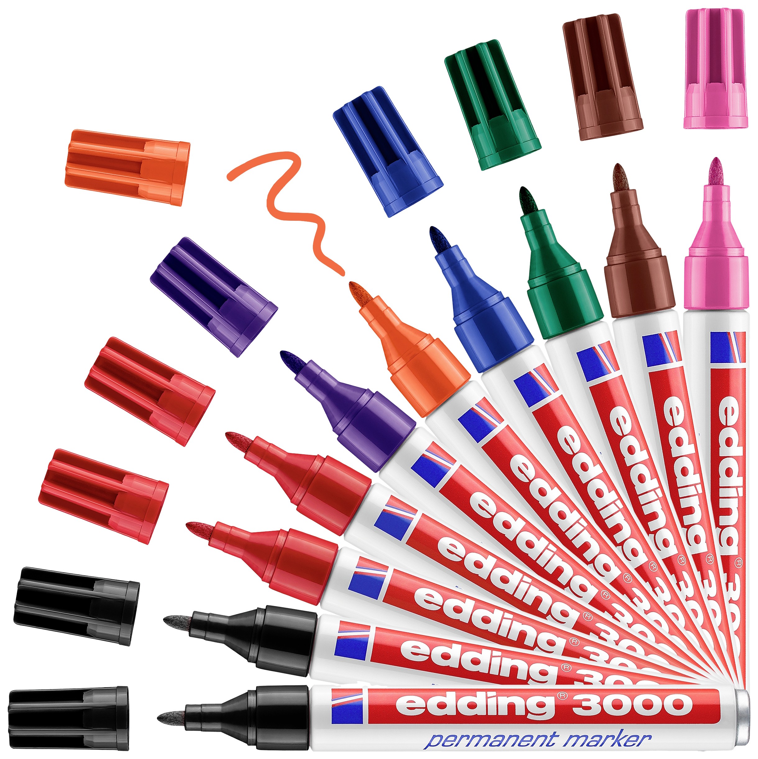 Edding 4-3000-10999 Permanentmarker Schwarz, Rot, Blau, Grün, Orange,