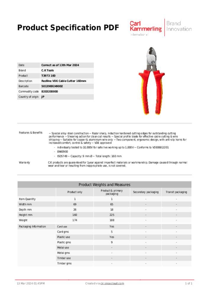 C.K T3973 160 T3973 160 Kabelschneider for (Abisoliertechnik) Alu-