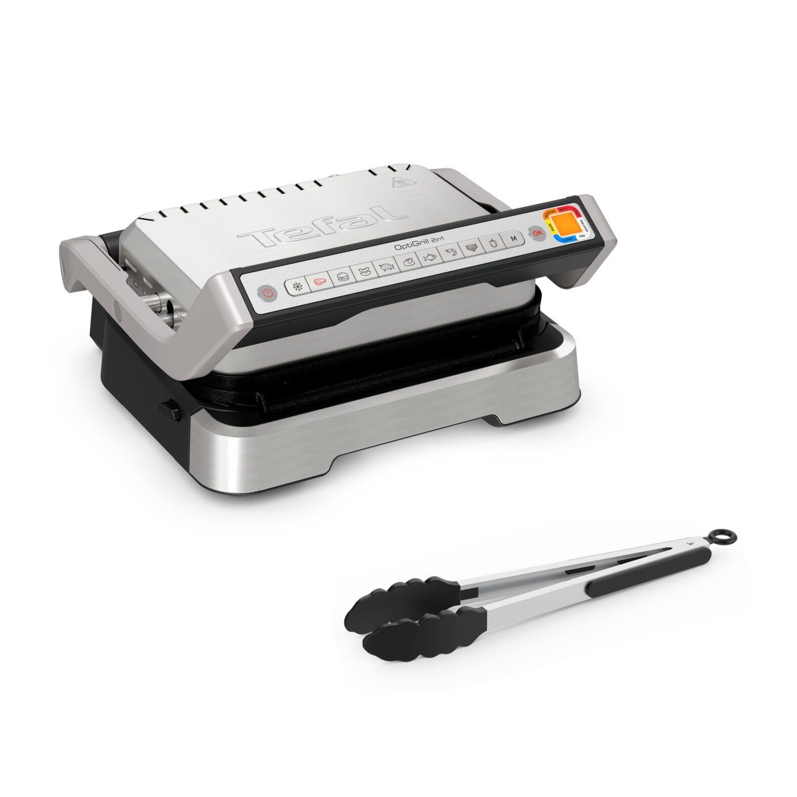 Tefal OptiGrill 2in1 GC773D (edelstahl, 2.100 Watt, mit Grillzange)