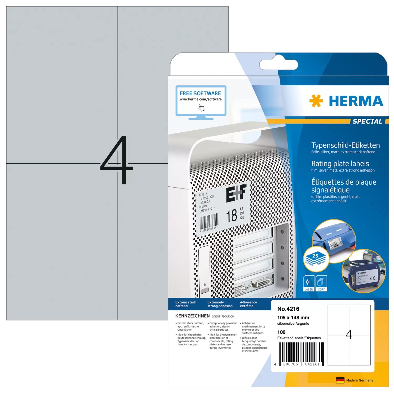 HERMA Rating plate labels A4 105x148 mm silver extra strong adhesion