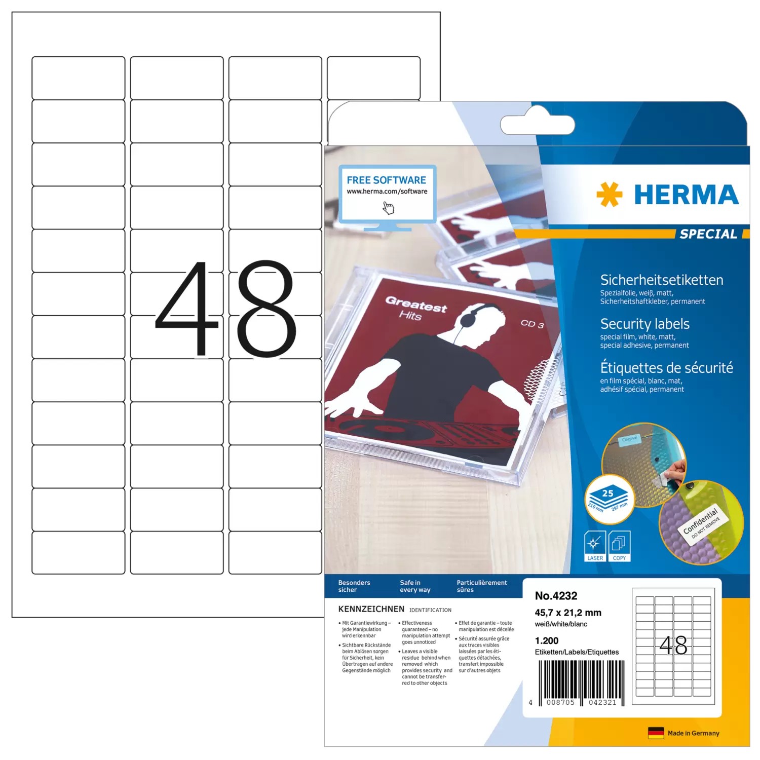 HERMA Sicherheitsetiketten weiß 45,7x21,2 mm Folie 1200 St.