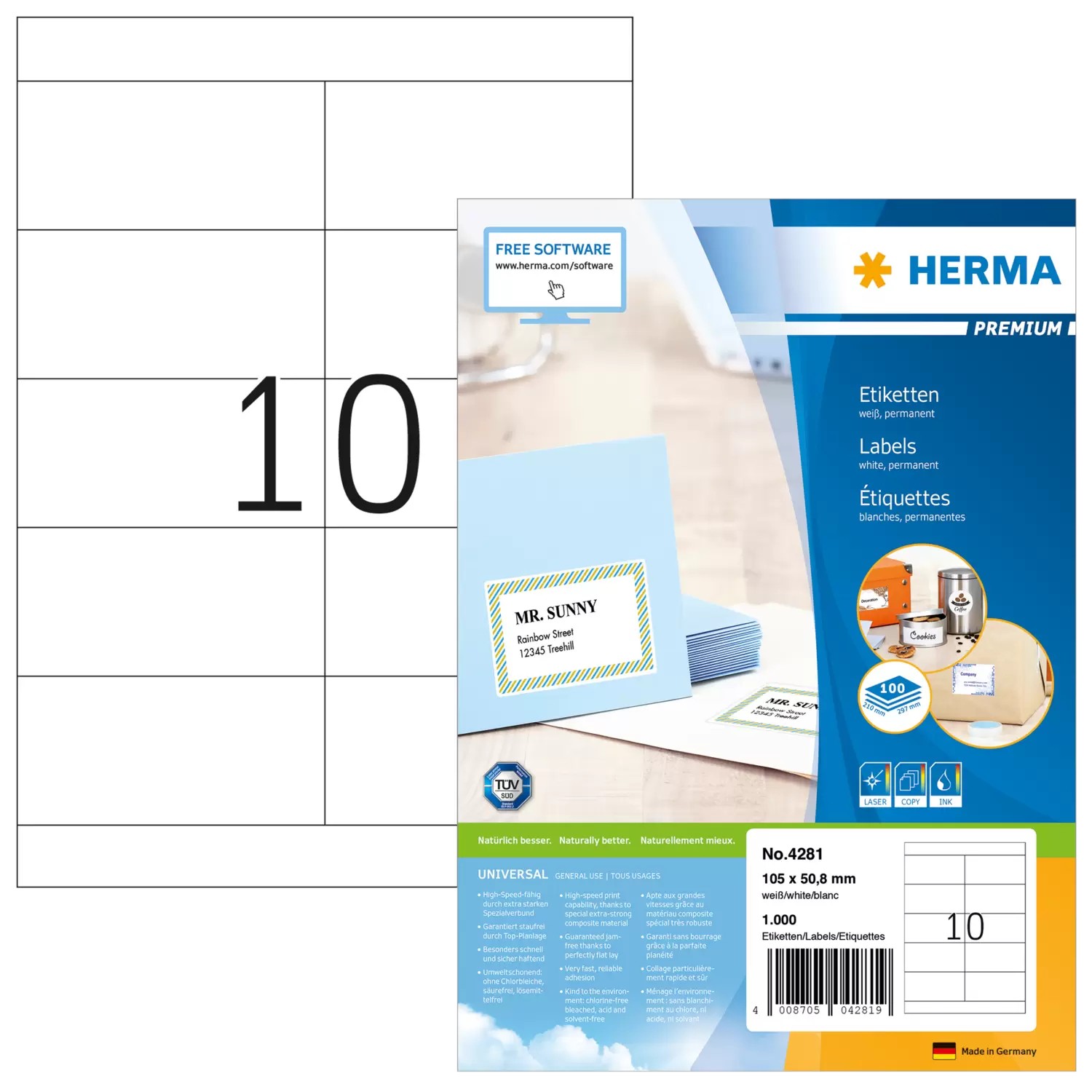 HERMA Labels Premium A4 105x50.8 mm white paper matt 1000 pcs. -