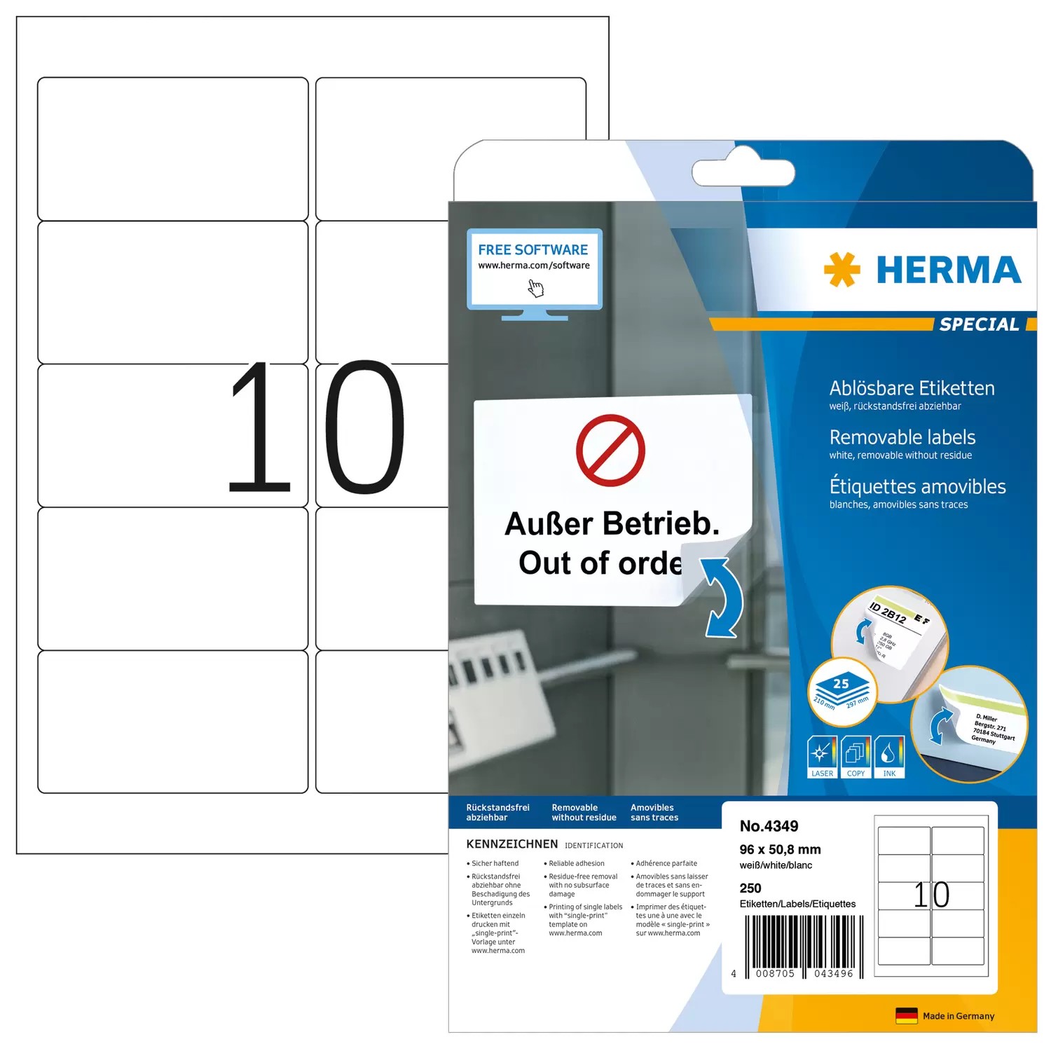 Sotel | HERMA Repositionable address labels A4 96x50,8 mm white ...