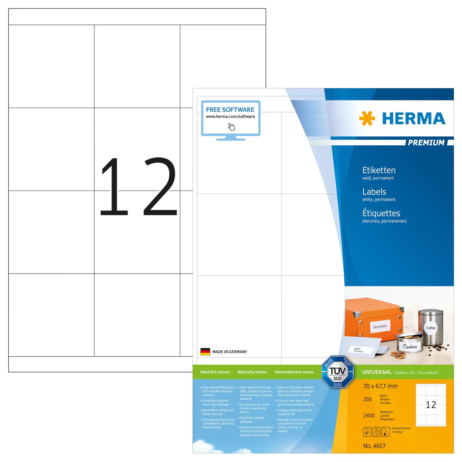 HERMA Labels Premium A4 70x67.7 mm white paper matt 2400 pcs. - HERMA