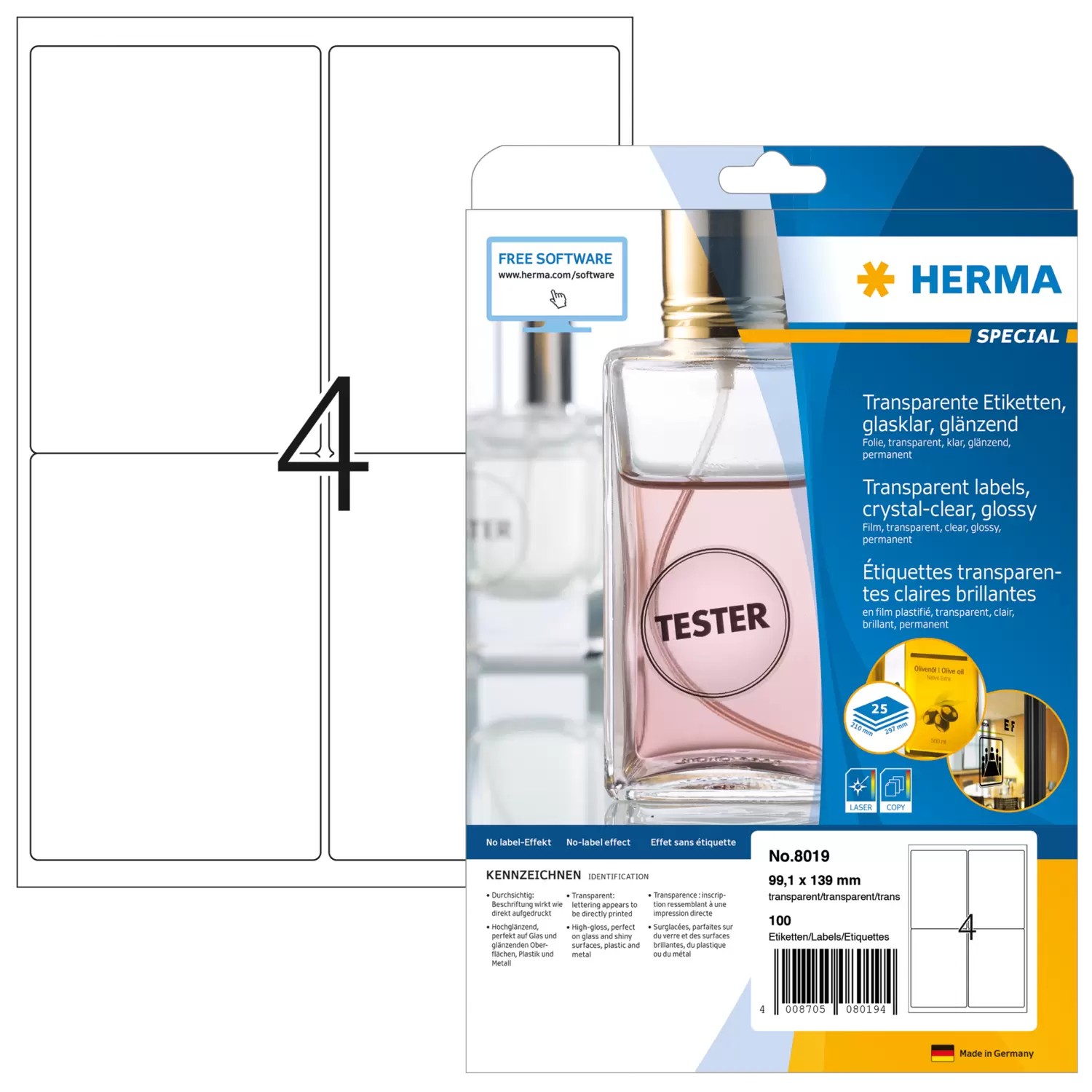 HERMA Folienetiketten Folien-Etiketten 99,1 x 139,0 mm, transparent