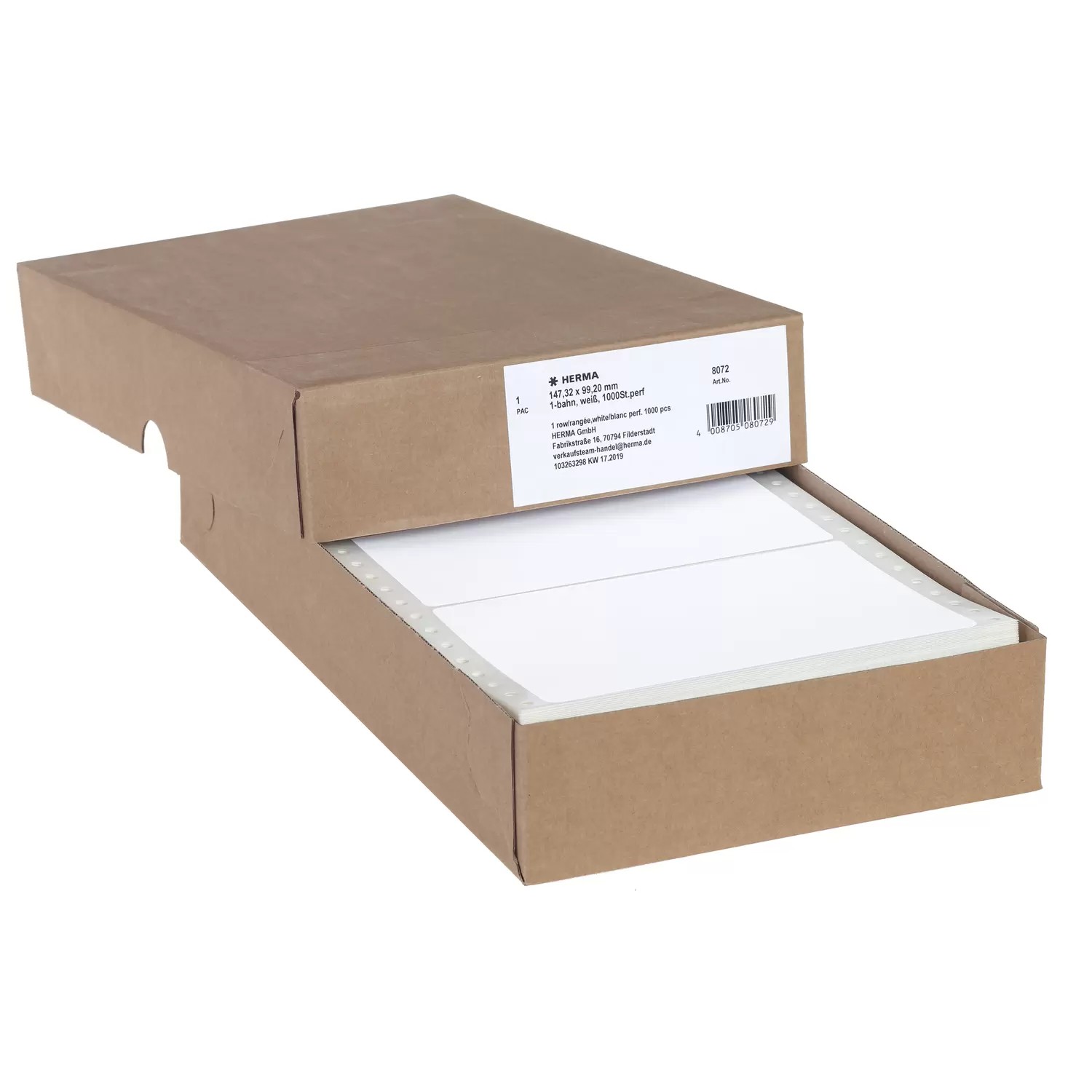 HERMA Computer labels continous 147.32x99.2 mm 1 row white perforated
