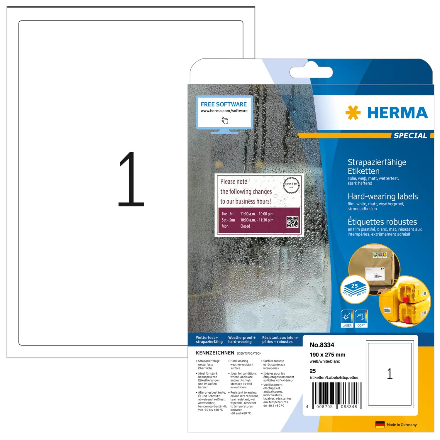 HERMA Signs hard-wearing A4 190x275 mm white strong adhesion film