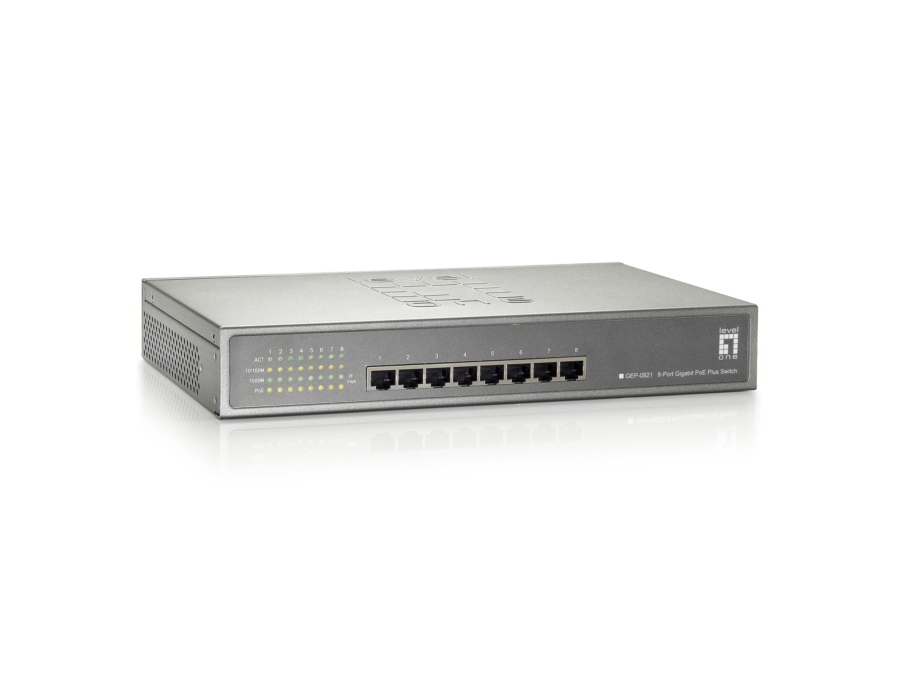 LevelOne PoE+Switch 8xGE PoE unmanaged 123W 19" Metall