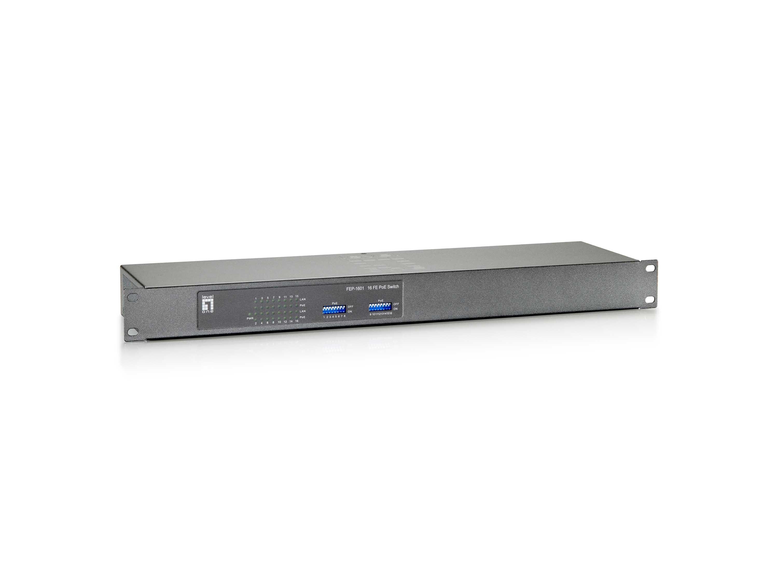 LevelOne PoE+Switch 16xFE PoE 250W 19" Metall