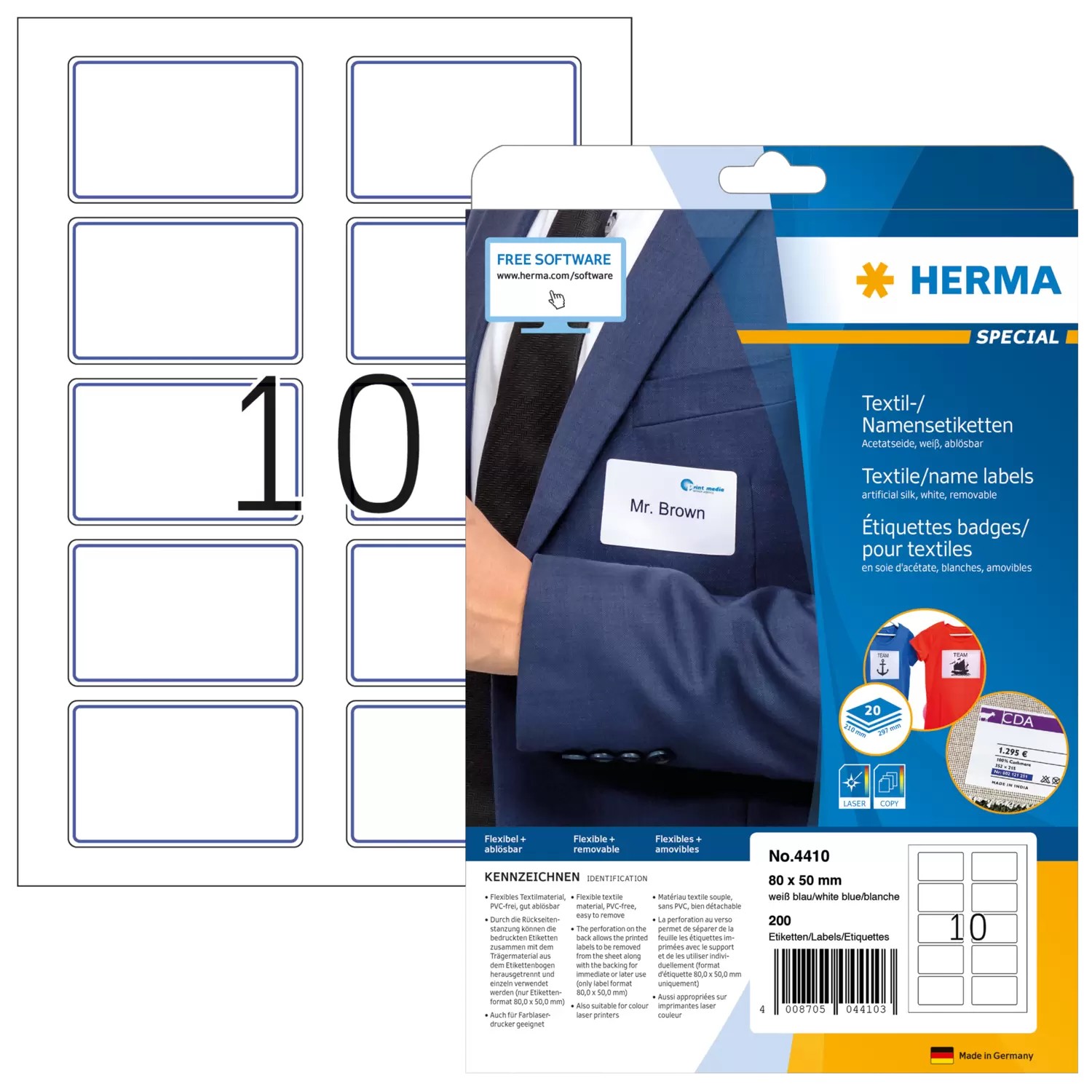 HERMA Namensetiketten SPECIAL 80,0 x 50,0 mm, weiß/blau