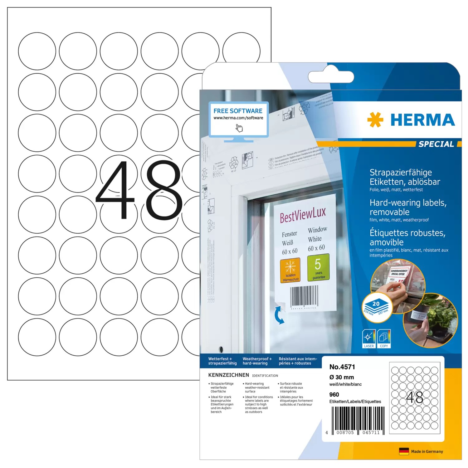 HERMA 4571 etiqueta autoadhesiva Desmontable Blanco 960 pieza(s) -