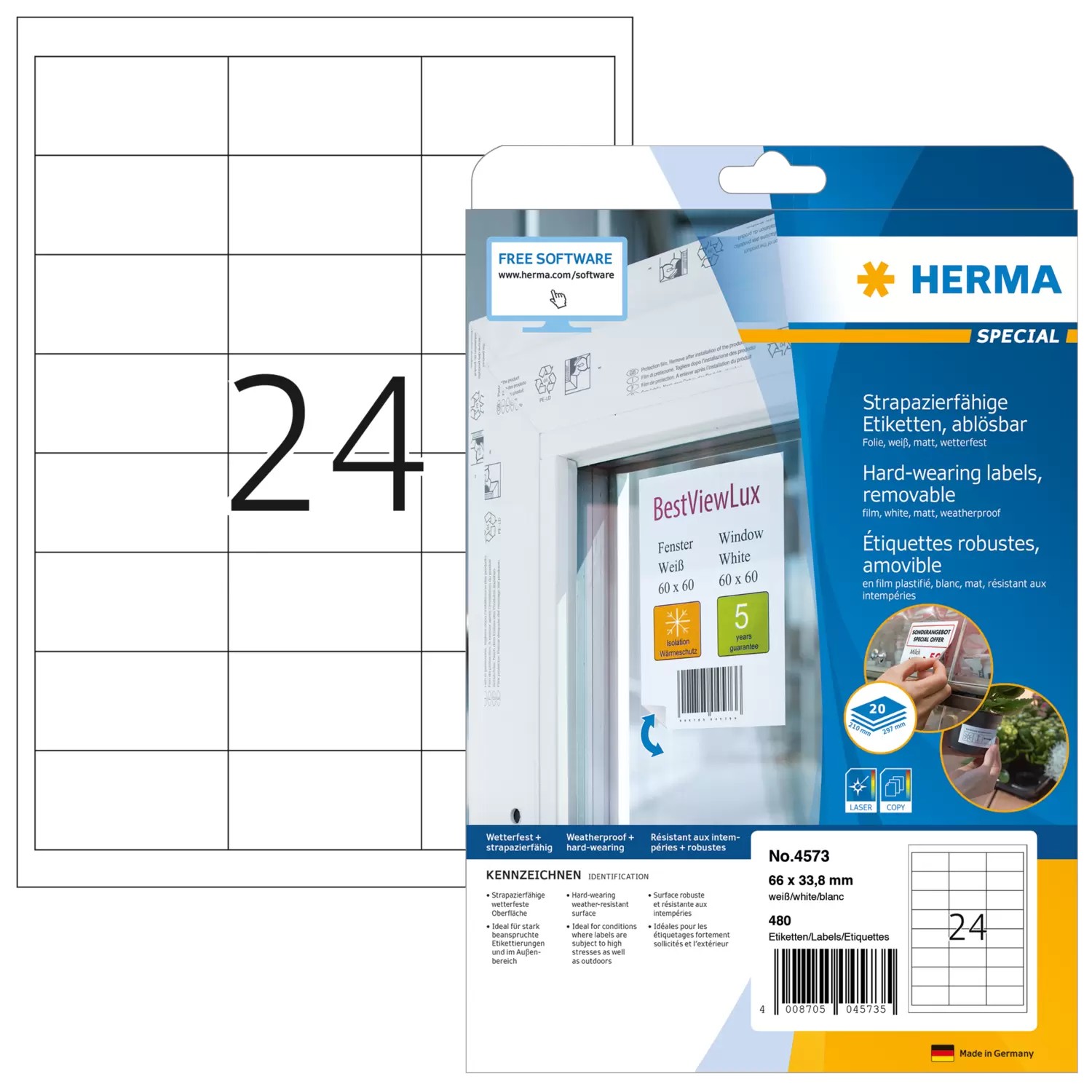 HERMA 4573 self-adhesive label Removable White 480 pc(s) - HERMA 4573,