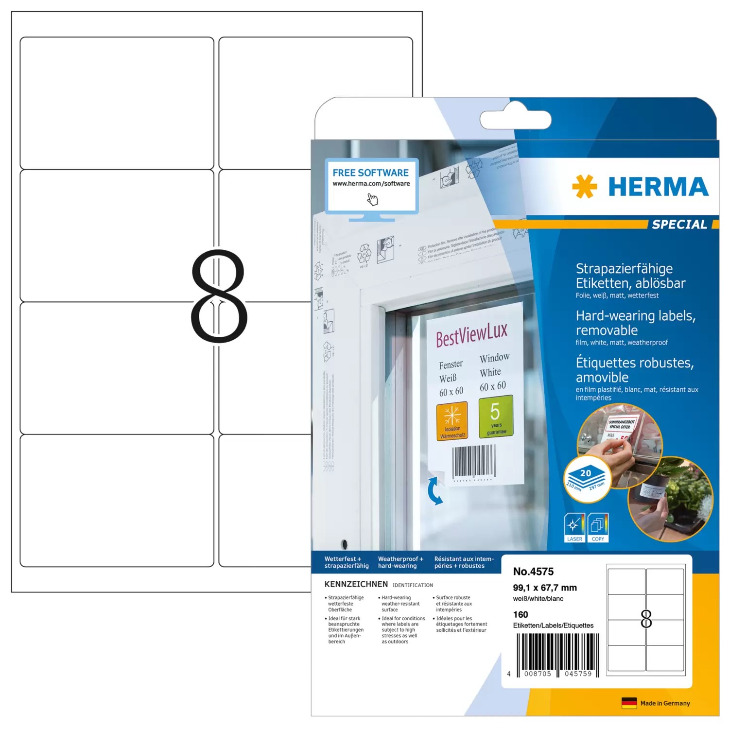 HERMA 4575 self-adhesive label Removable White 160 pc(s) - HERMA 4575,