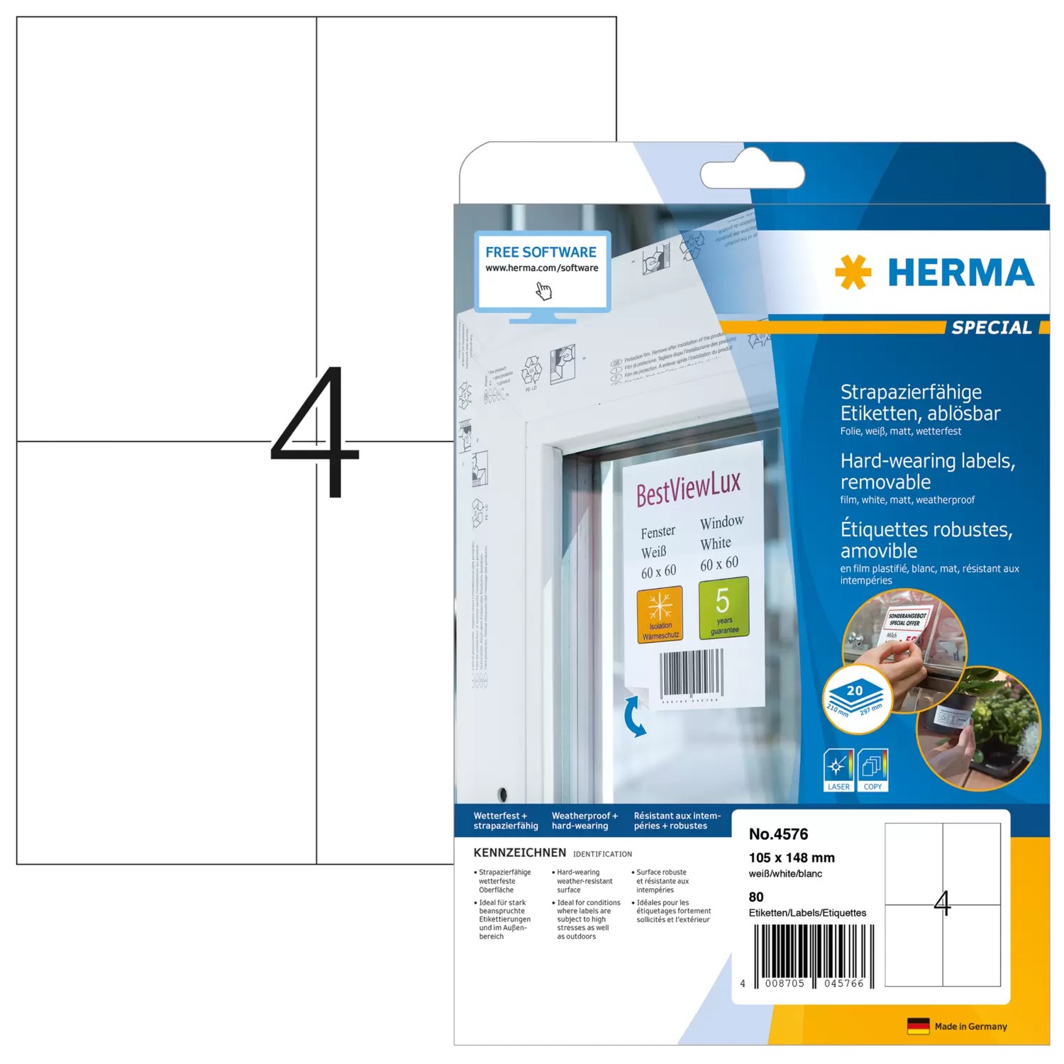 HERMA 4576 self-adhesive label Removable White 80 pc(s) - HERMA 4576,