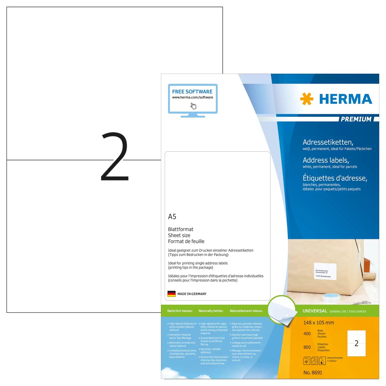 HERMA 8691 étiquette d'adresse Blanc - HERMA 8691, Blanc, Papier,