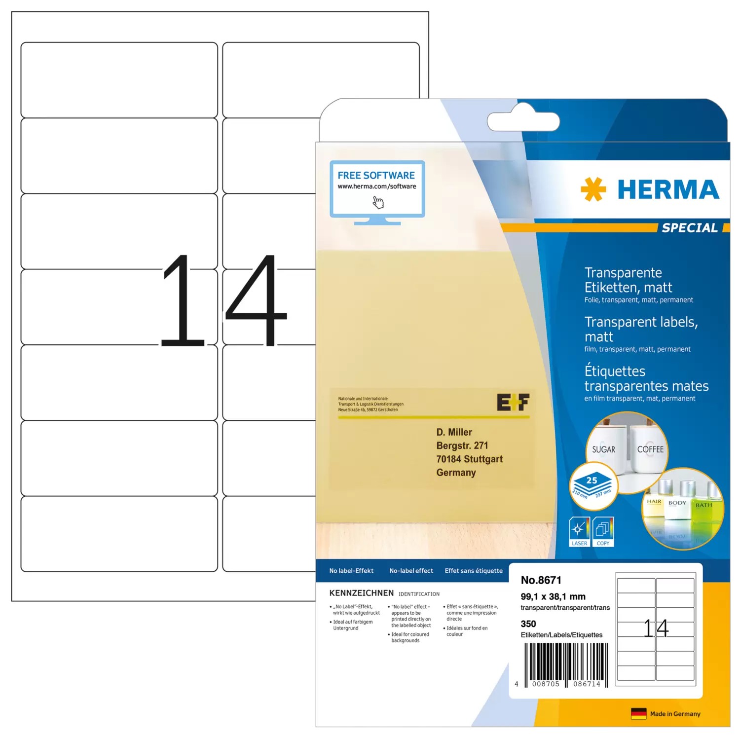HERMA 8670 etiqueta para dirección Transparente - HERMA 8670,