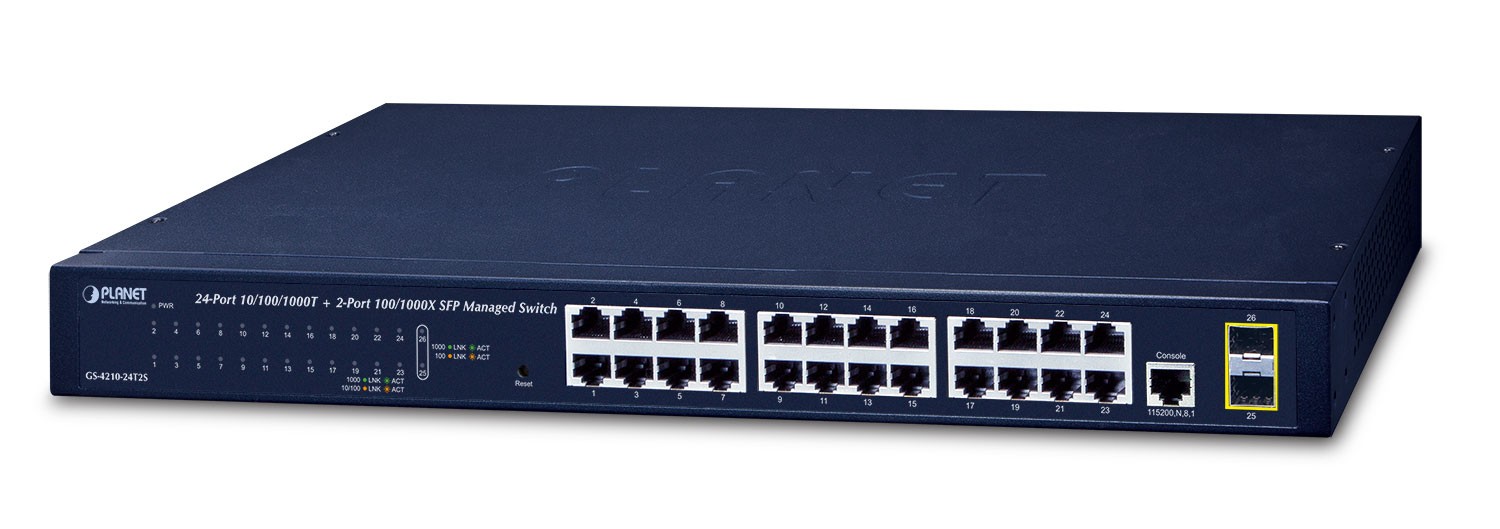 PLANET GS-4210-24T2S network switch Managed L2 Gigabit Ethernet (10/