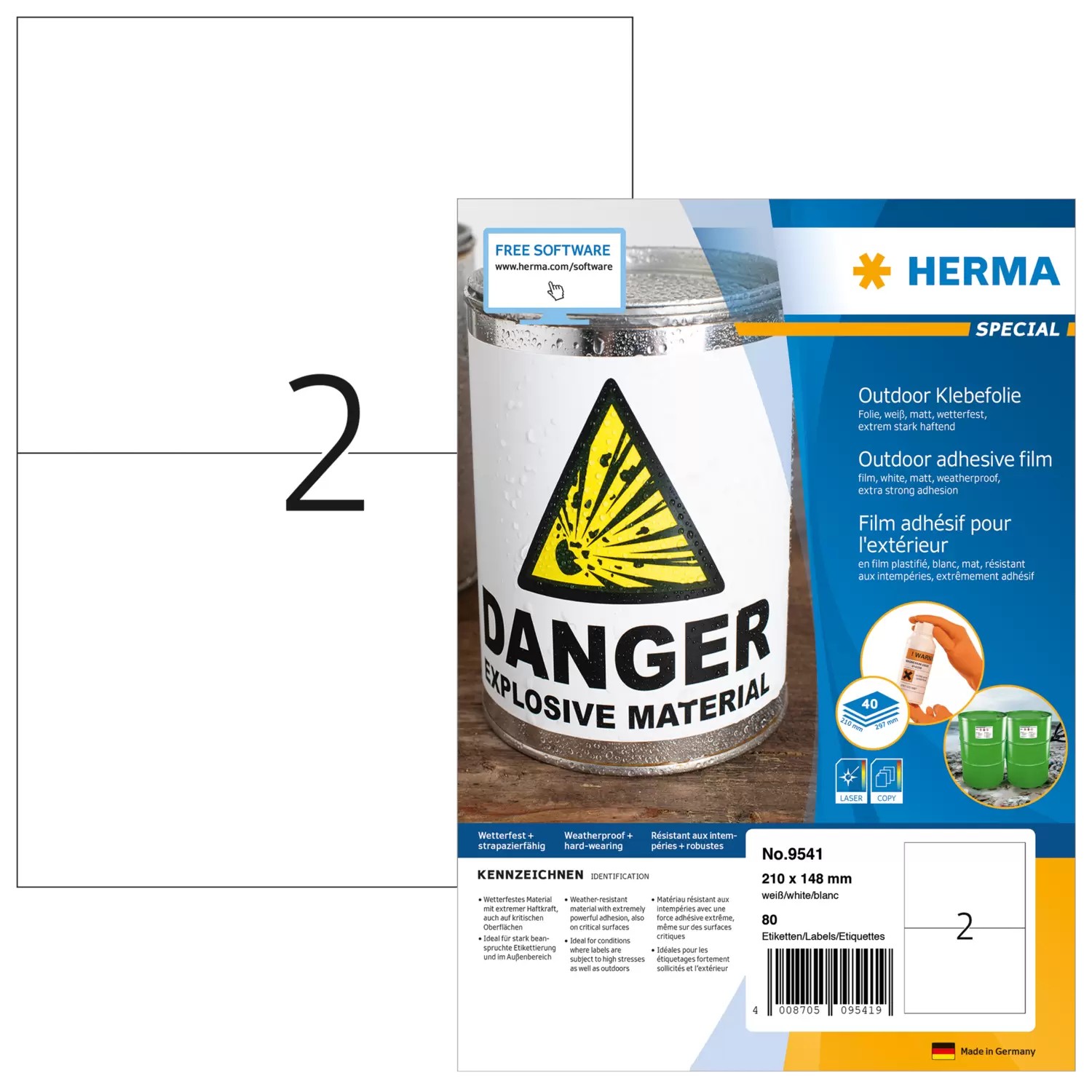 HERMA 9541 étiquette auto-collante Rectangle Blanc 80 pièce(s) -