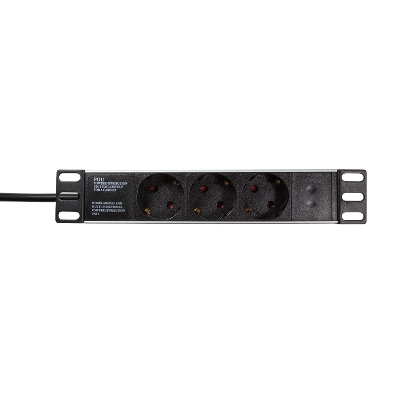 LogiLink PDU3B01 Unité Distribution 10" 3 Prises – 1U – Coque Aluminium – Pour Baie Murale