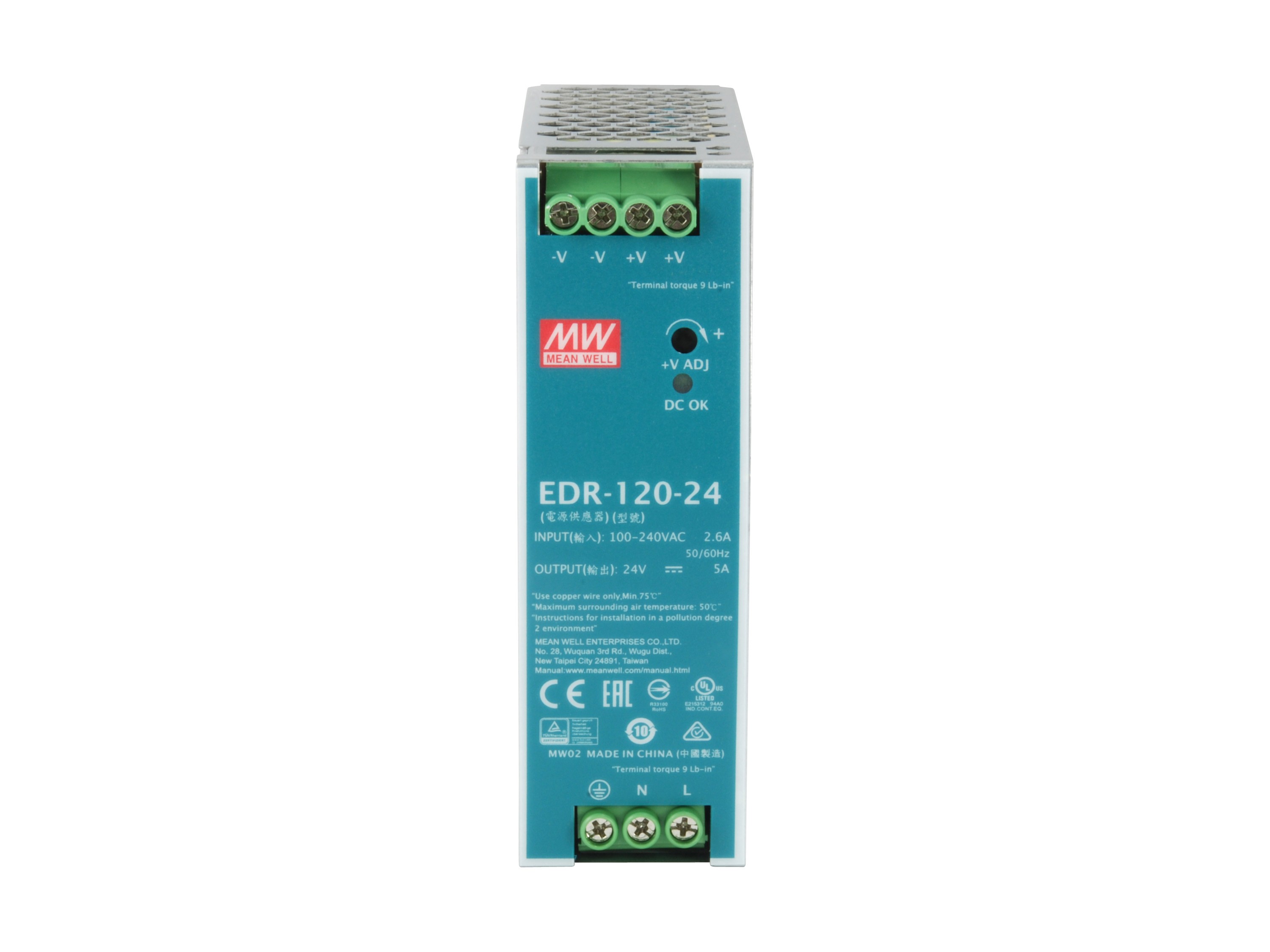 LevelOne 24V DC Industrial Power Supply, 120W, DIN-Rail - LevelOne