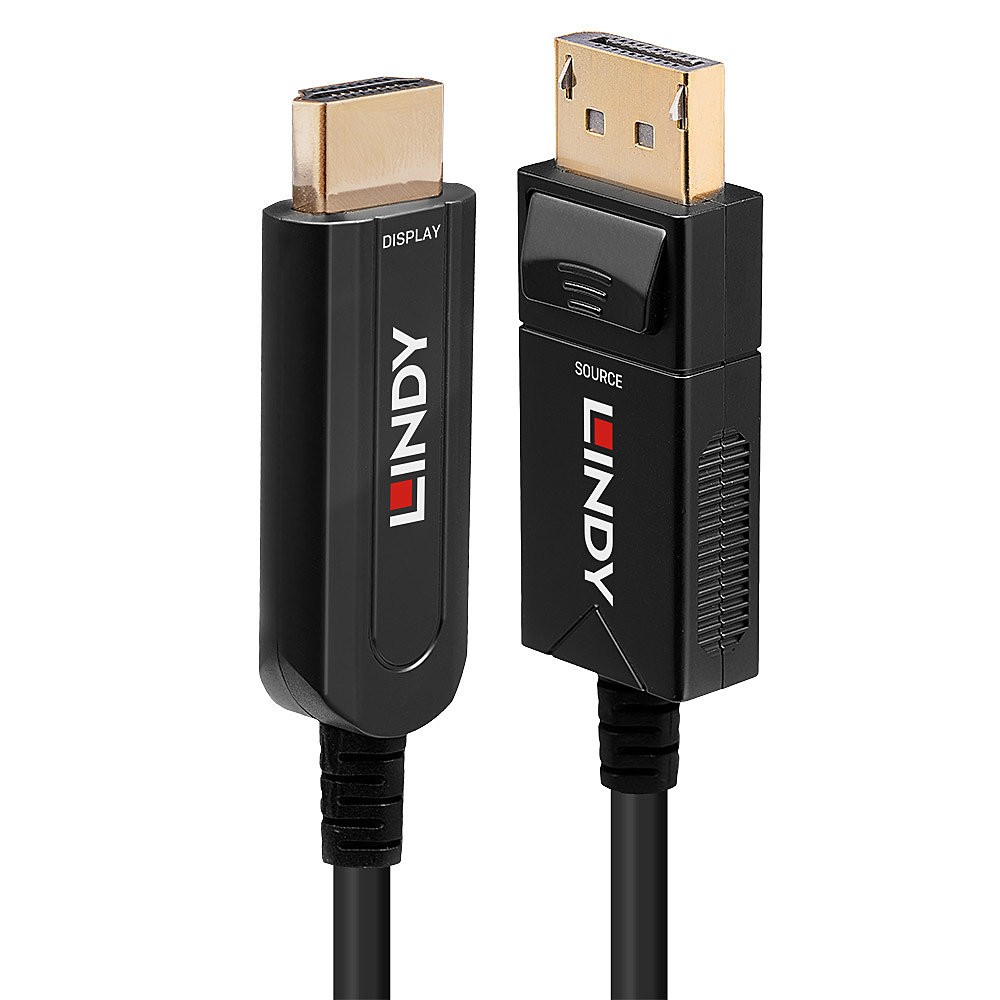 Lindy 20m Fibre Optic Hybrid DisplayPort 1.2 to HDMI 18G Cable -