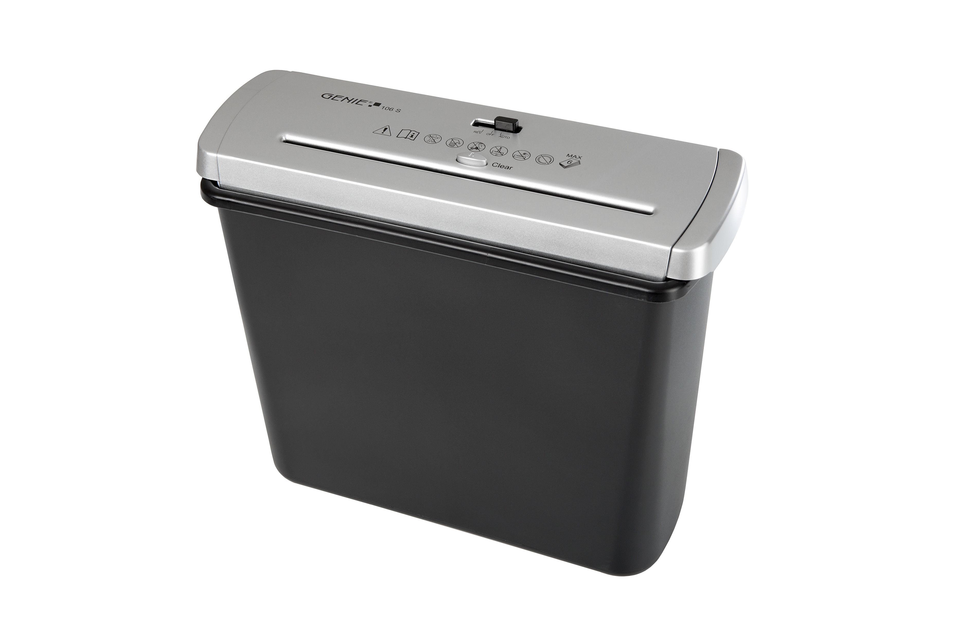 Genie 106 S paper shredder Strip shredding 72 dB 22 cm Black, Silver -