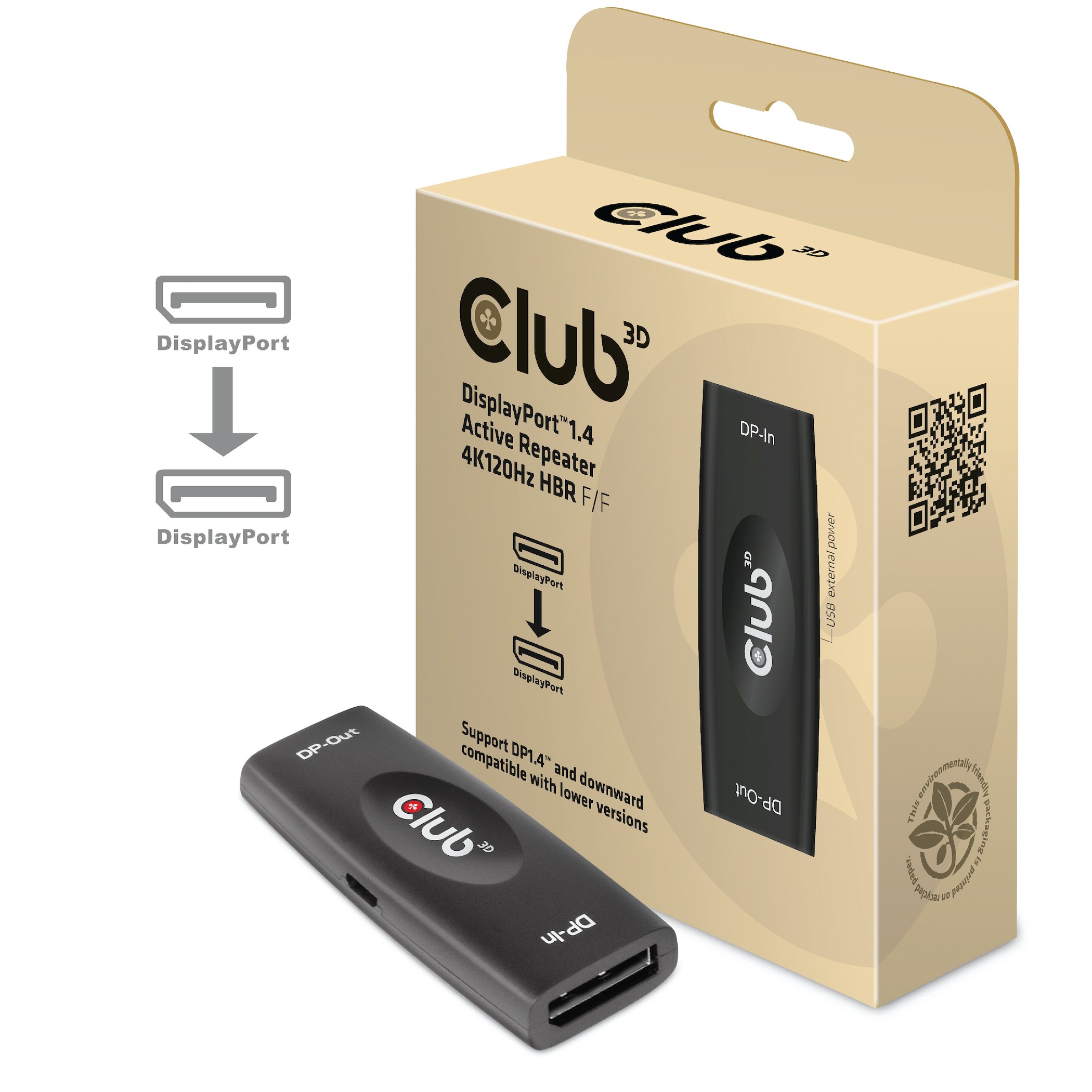 CLUB3D DisplayPort 1.4 Active Repeater 4K120Hz HBR3 F/F - CLUB3D