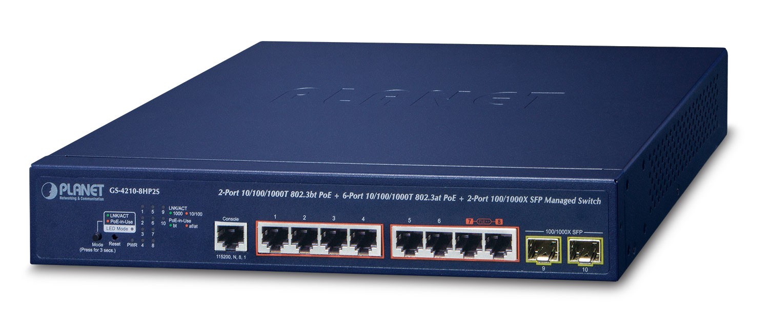 PLANET IPv6/IPv4, 2-Port Gestionado L2/L4 Gigabit Ethernet (10/100/