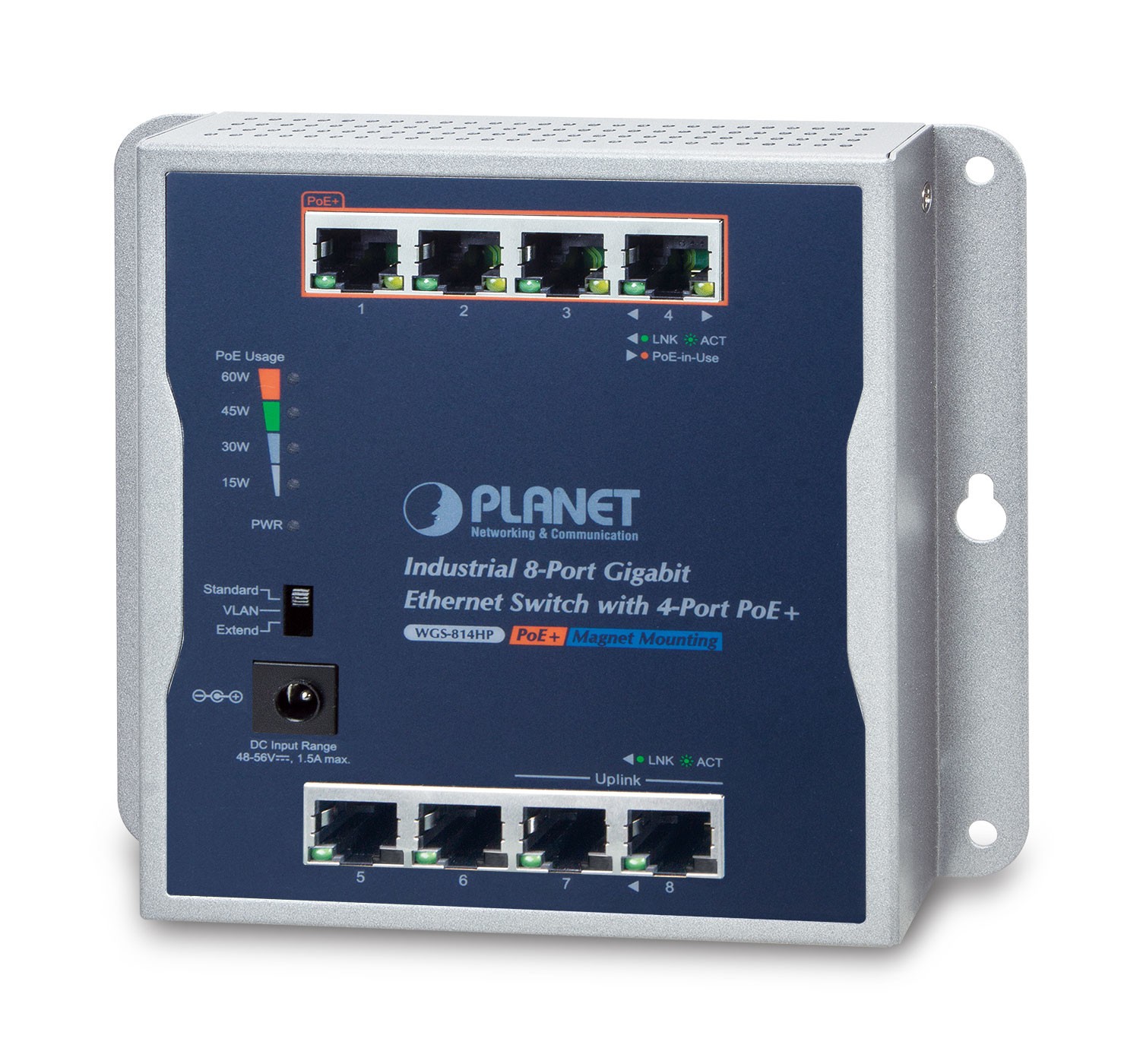 PLANET P30 Industrial 8-Port Unmanaged Power over Ethernet (PoE) Blue,